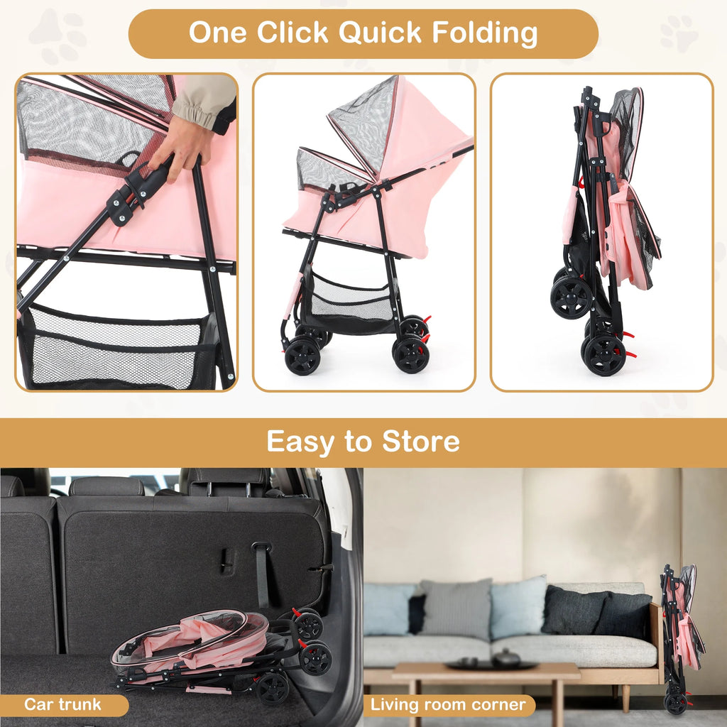 Folding Pet Stroller with Storage Basket, Black G1938