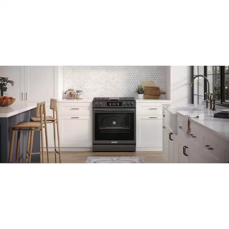 30 in. 5 Burner Slide-In Gas Range with Air Fry in Black Stainless Steel E8512