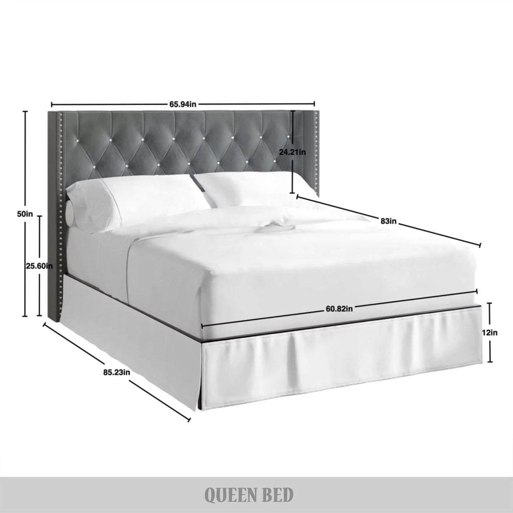Button Tufted Wingback Velvet Upholstered Queen Bed H3404