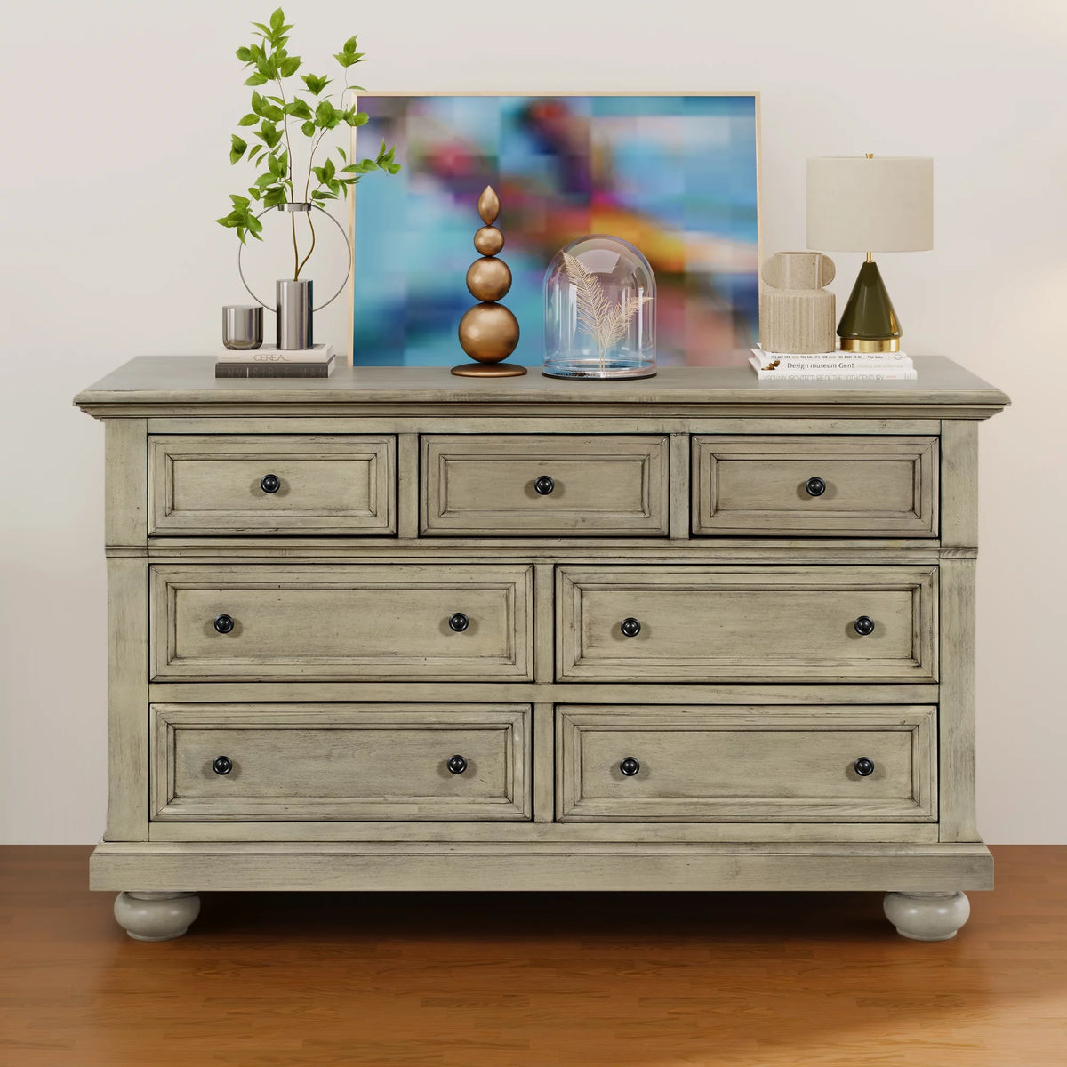 Stone Gray 7 Drawer Solid Wood Dresser X82331