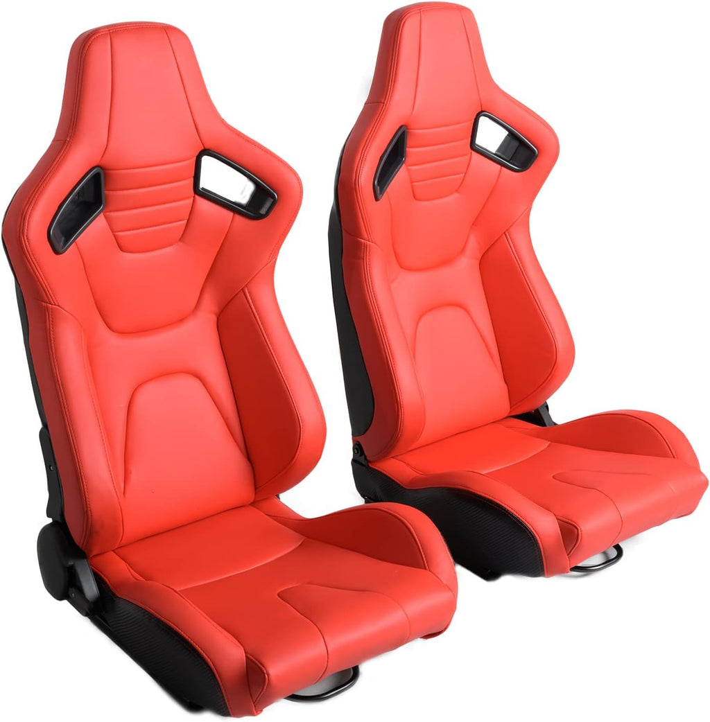 Racing Seats, 1 Pair Bucket Seats with Dual Lock Sliders, PVC Leather O95032