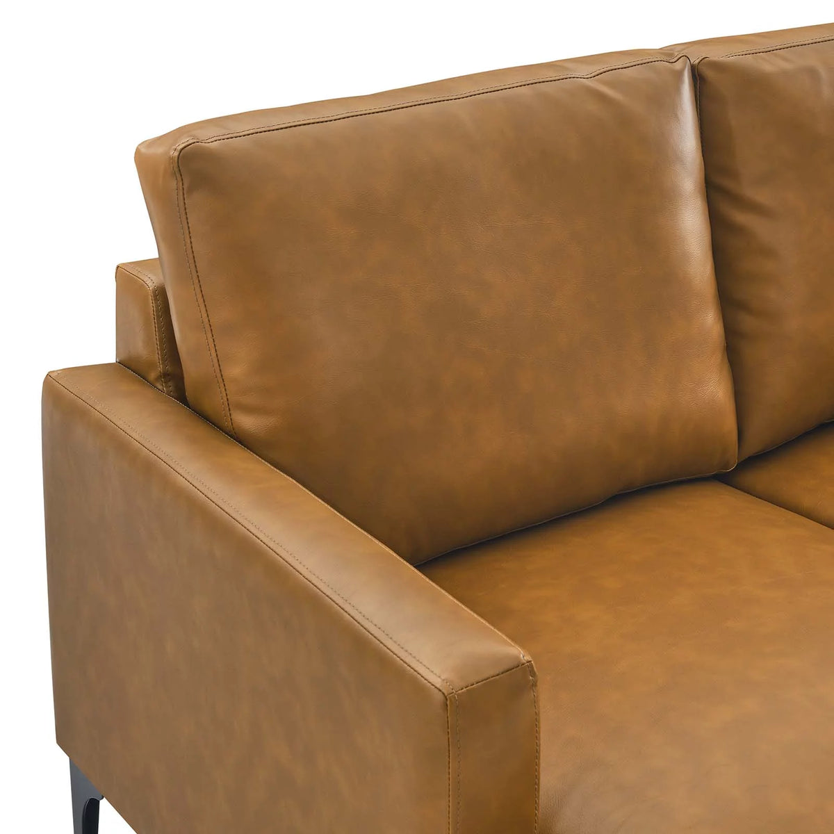 Tan Vegan Leather Right-Facing Sectional Sofa O6226