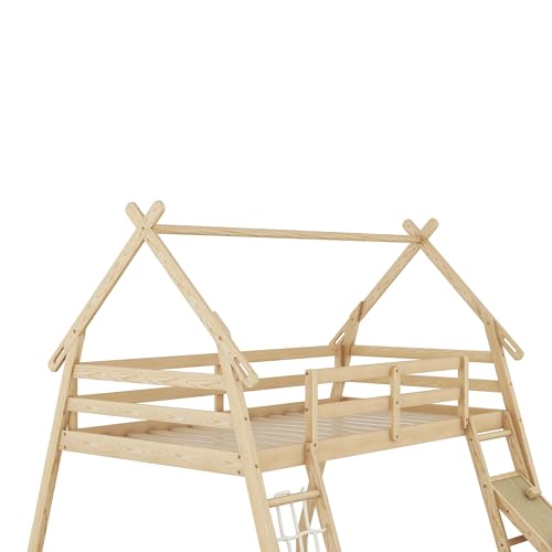 Gray Wooden Loft Bed with Removable Storage Shelves E9001