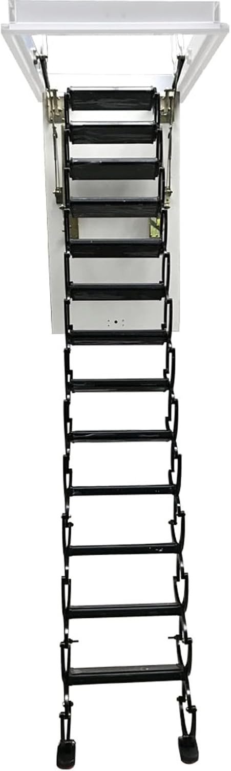 Black Al-Mg Alloy Folding Attic Ladder, 10.5 Ft, 13 Steps W191756