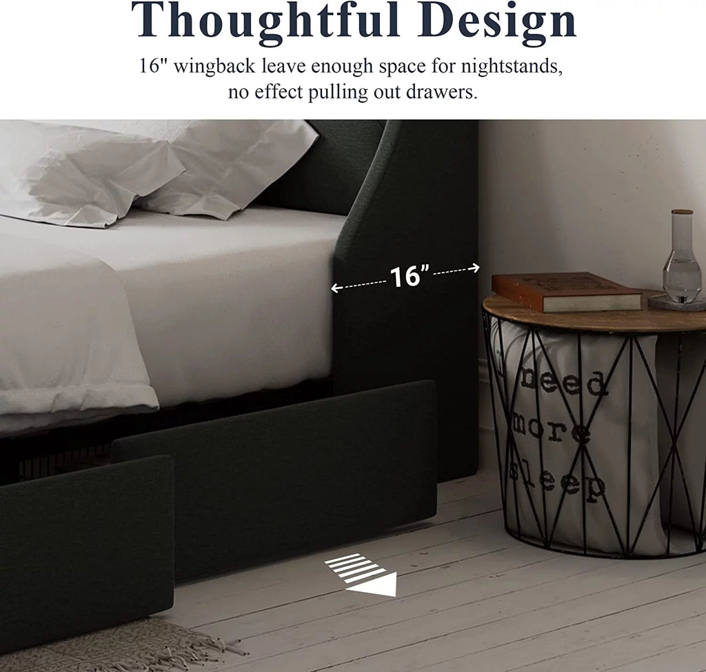 Queen Size Bed Frame with 4 Storage Drawers H320