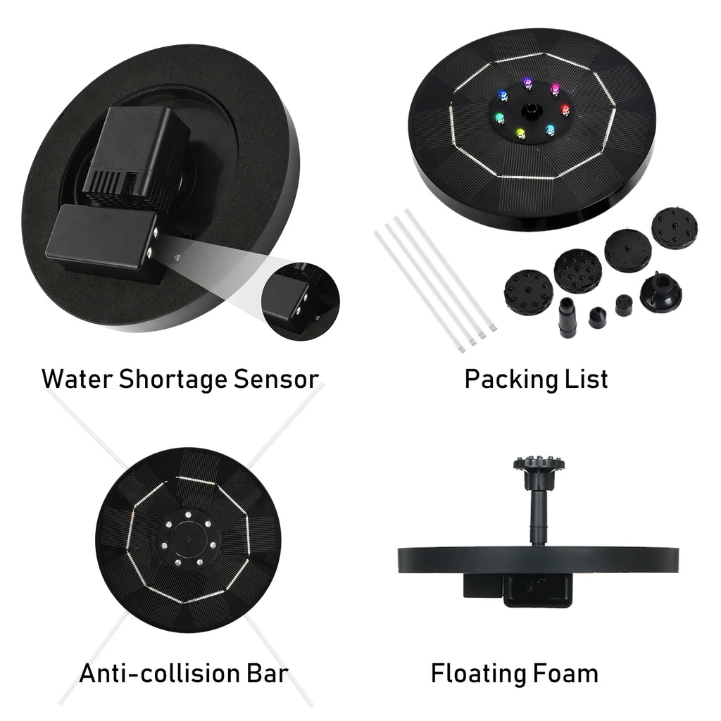 Solar Fountain Pump with 1800mAh Battery 6 Nozzles W379326