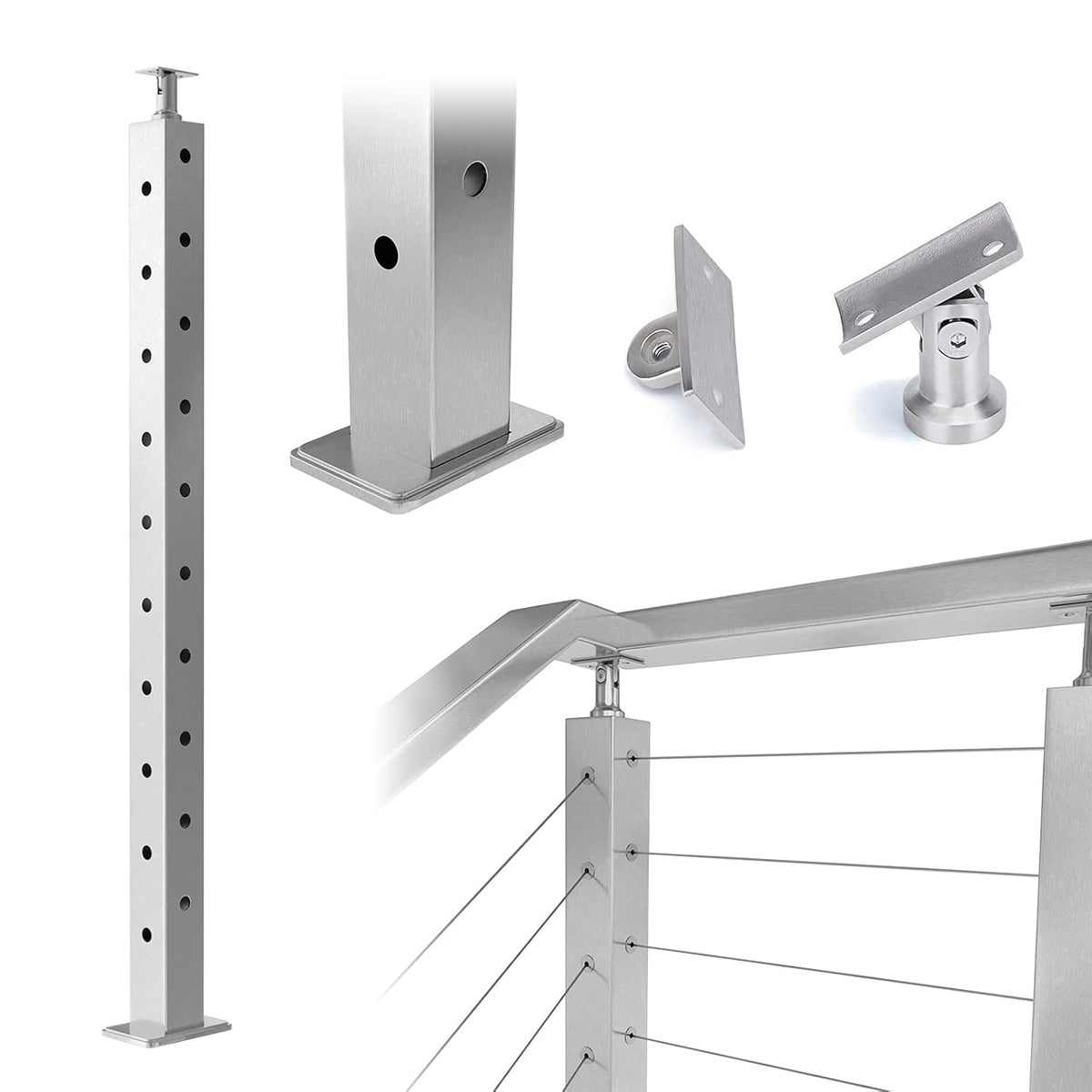 36x2x2 Brushed Stainless Steel Cable Railing Post C158