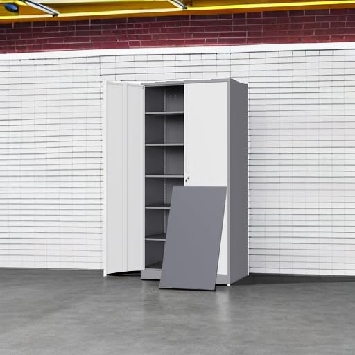 Metal Garage Storage Cabinet with 2 Doors and 5 Adjustable Shelves J780715