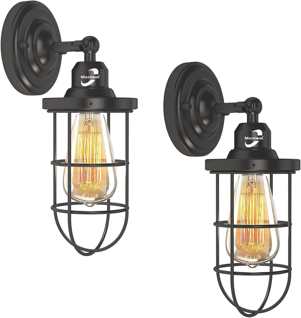 Plug in Wall Sconces Set of 2 Black Wire Cage Wall Light Fixtures L524267
