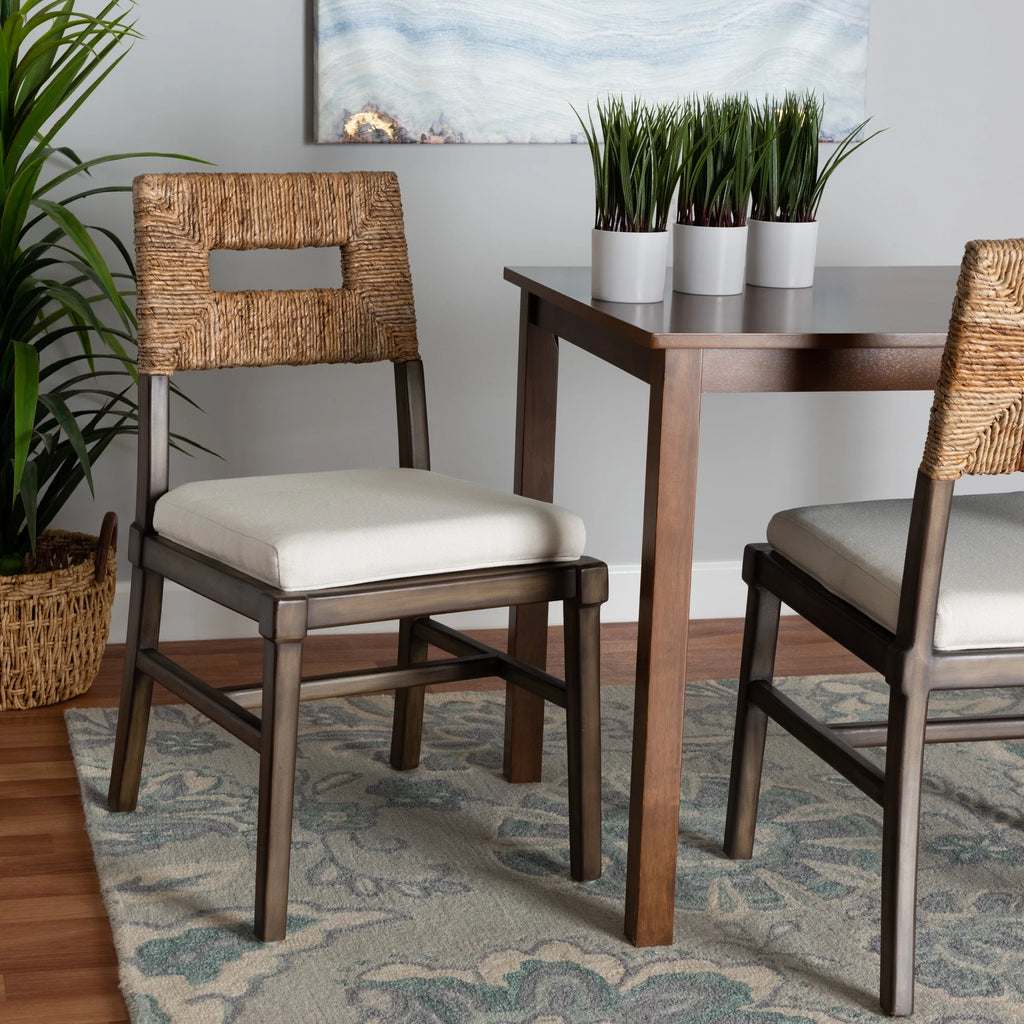 Dark Brown Mahogany Wood and Rattan Dining Chair L817372