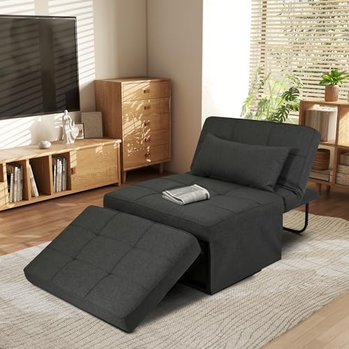 Beige Sleeper Chair Sofa Bed 4-in-1 Convertible Futon Chair Folding Ottoman with Adjustable Backrest 29" Width R639