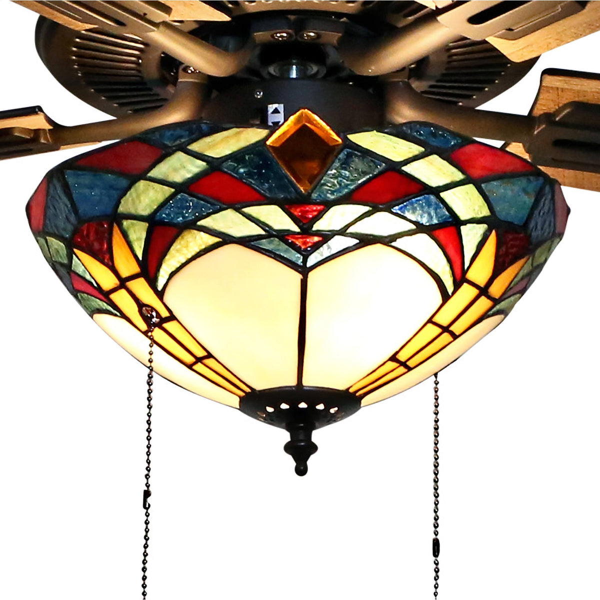 Bronze and Stained Glass 5-Blade Ceiling Fan G67328