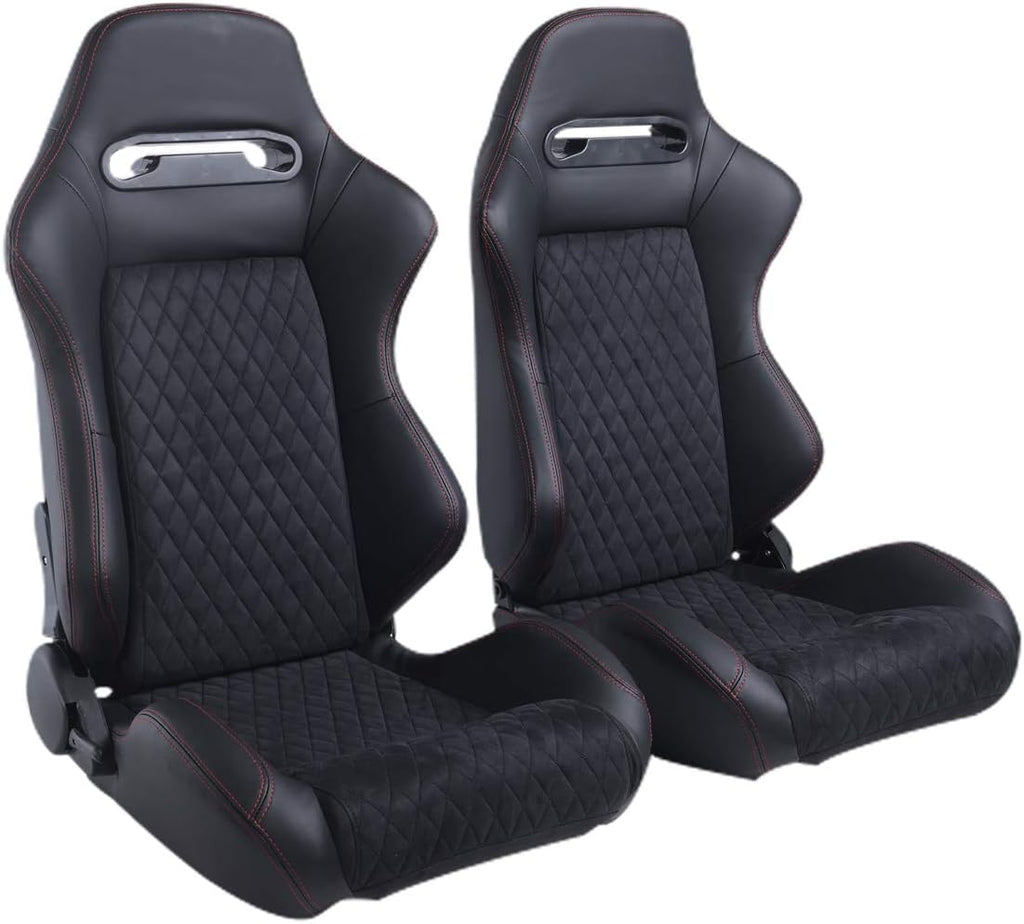 Racing Seats, 1 Pair Bucket Seats with Dual Lock Sliders, PVC Leather O95032