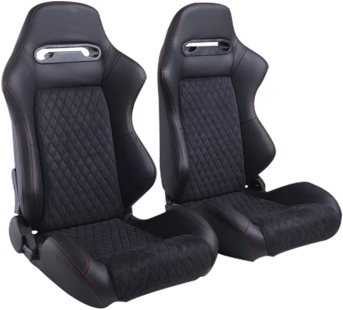 Racing Seats, 1 Pair Bucket Seats with Dual Lock Sliders, PVC Leather O95032