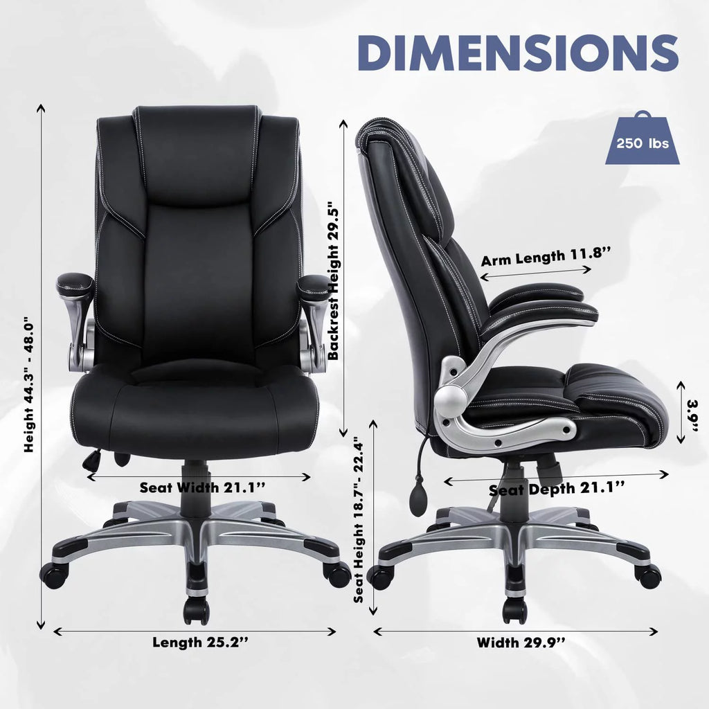 High Back Ergonomic Leather Office Chair with Flip-up Arms Q61963