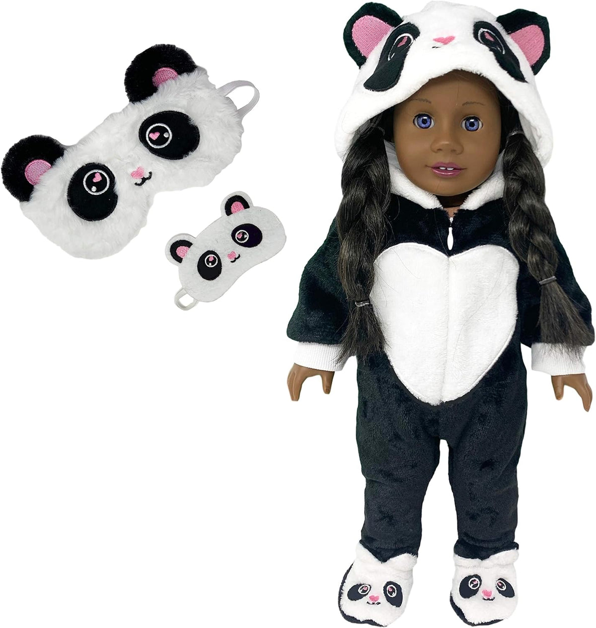 Panda Onesie Pajama with Matching Sleepover Masks for 18 inch Dolls P470731