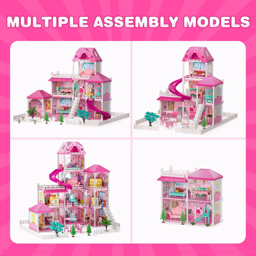 4-Story 12 Rooms Dollhouse with 2 Dolls X199