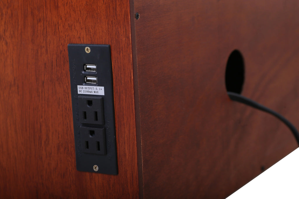 Queen Cherry Murphy Cabinet Chest Bed with Charging Station & 6" Memory Foam Mattress Q653502