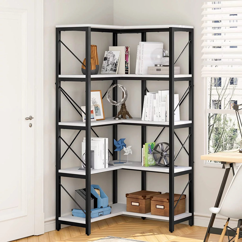 5-Tier L-Shaped Dark Gray Bookcase A1988