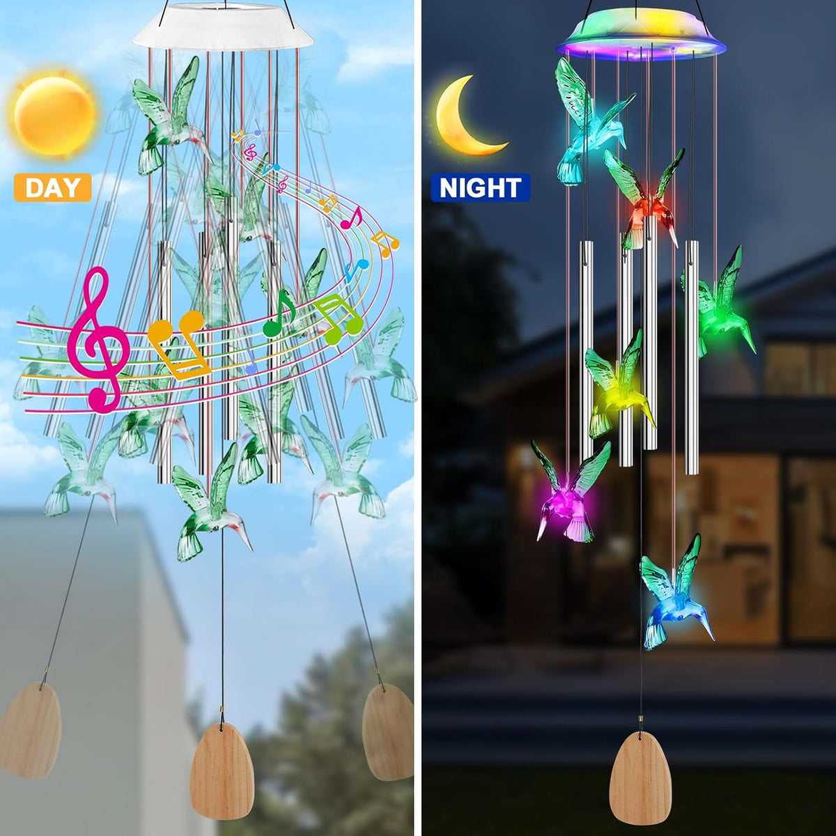 7-Color Changing Solar Wind Chime with 4 Aluminum Tubes Y31853