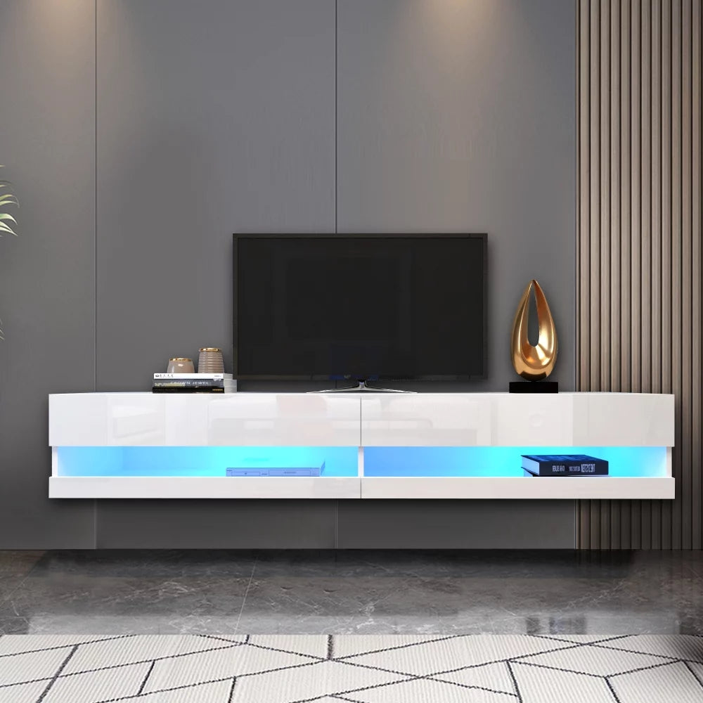 Wall Mounted Floating 80" TV Stand with 20 Color LEDs White I571