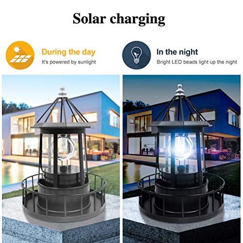 Black LED Solar Rotating Lighthouse Lantern K1071