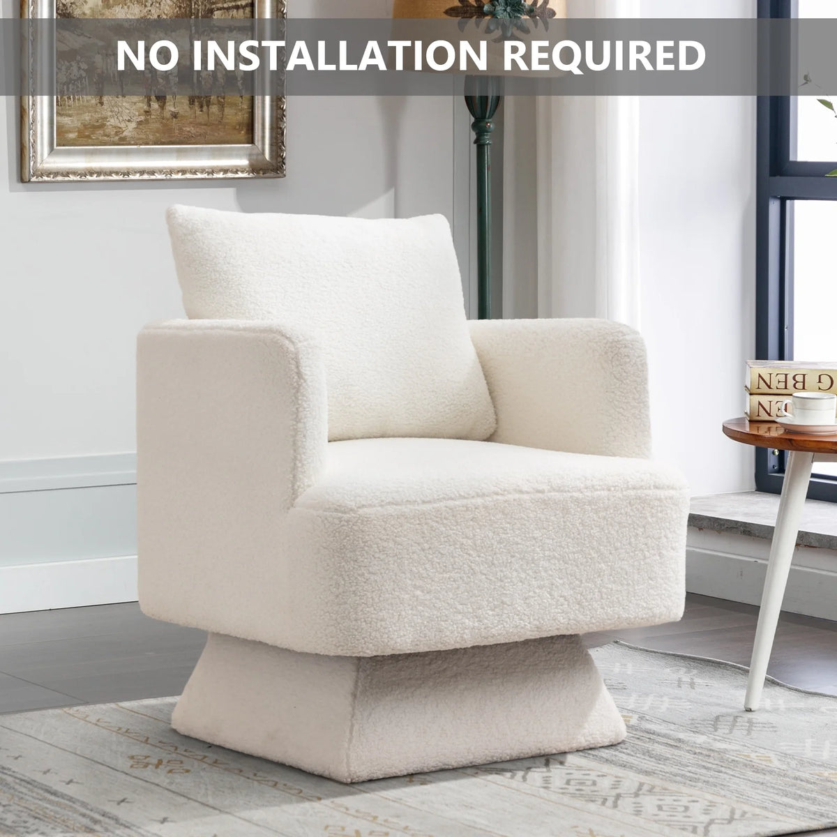 Beige Lamb Wool Swivel Accent Chair Y389
