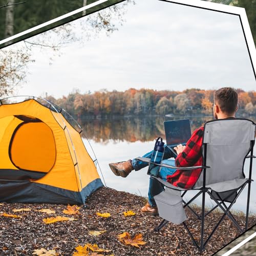 2 Pack Oversized Folding Camping Chair with Cooler Side Pocket Cup Holder Carry Bag (Blue) F449431