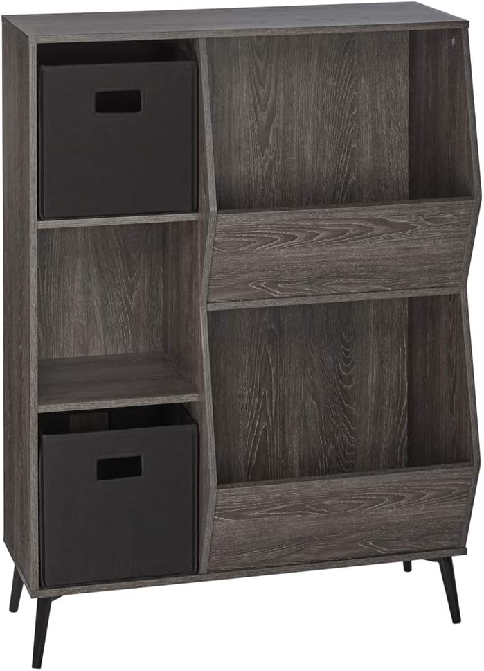 Storage Cabinet with Cubbies and Veggie 2pc Bin-Black, Weathered O103