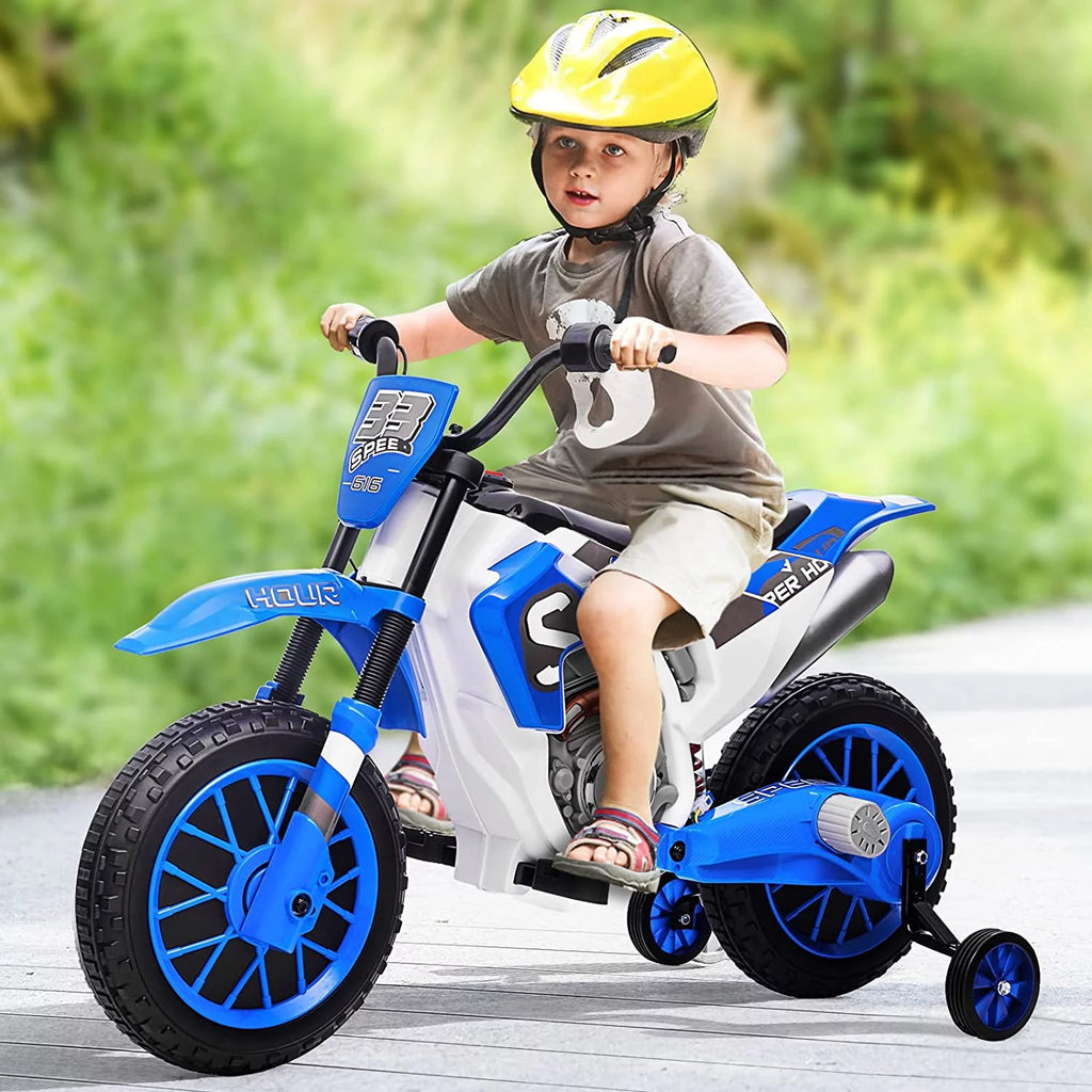 12V Kids Off-Road Ride on Dirt Bike with Training Wheels, Green E1800