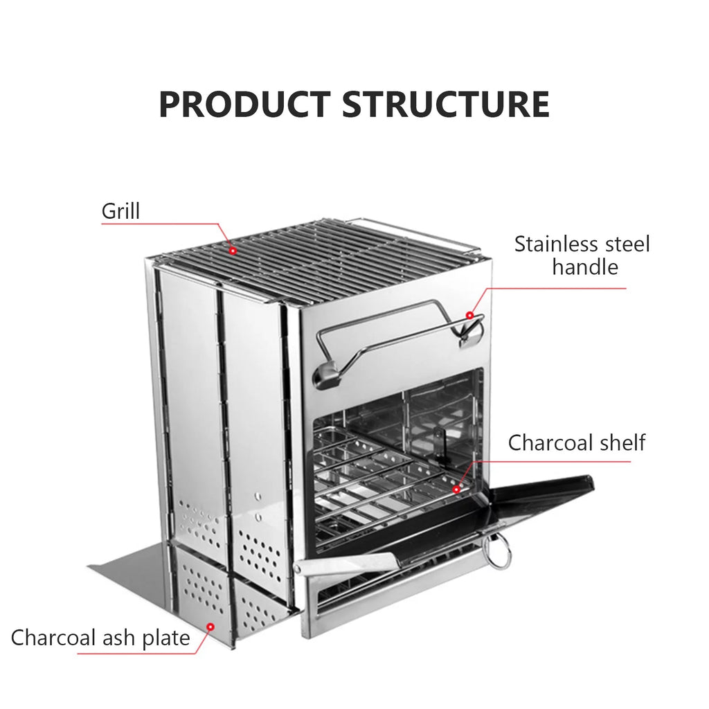 Foldable Wood Stainless Steel Barbecue Grill L9289