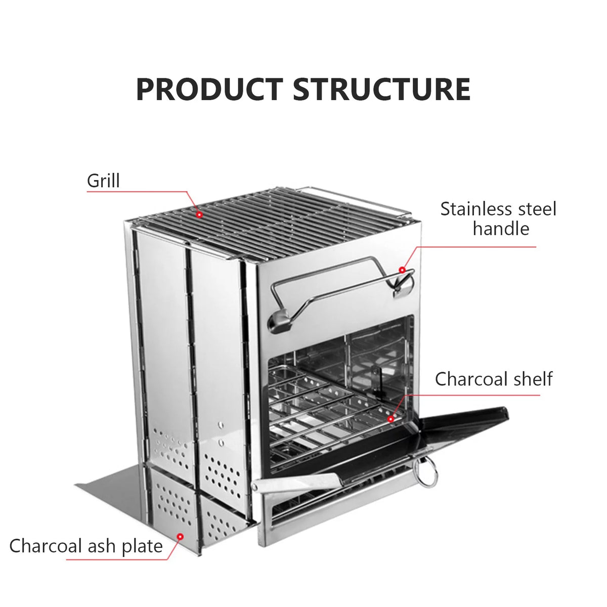 Foldable Wood Stainless Steel Barbecue Grill L9289