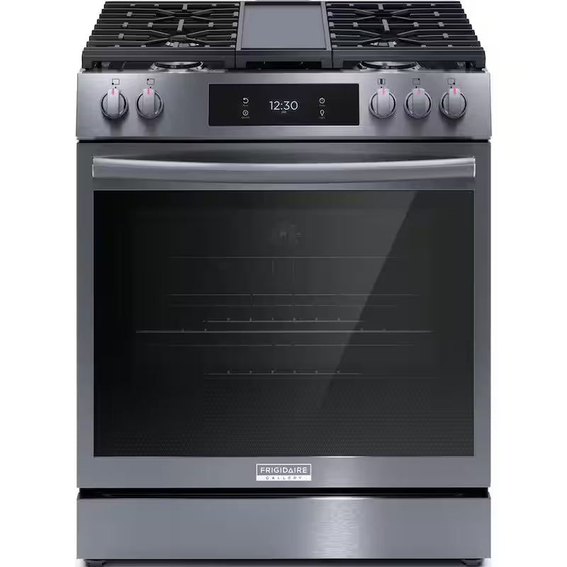 30 in. 5 Burner Slide-In Gas Range with Air Fry in Black Stainless Steel E8512