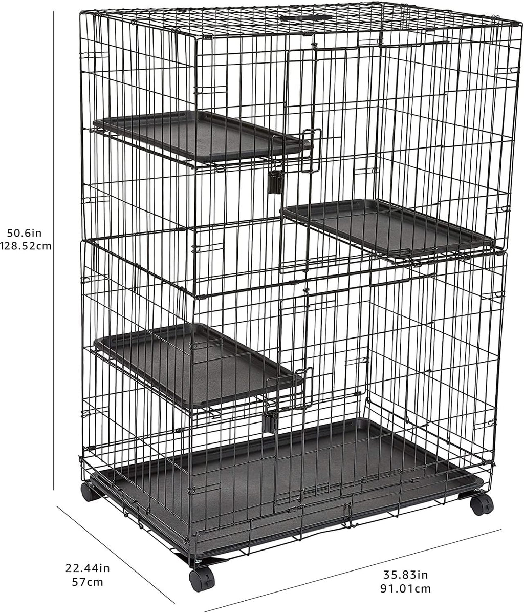 Large 3-Tier Cat Playpen Cage Crate Kennel, Black D135935