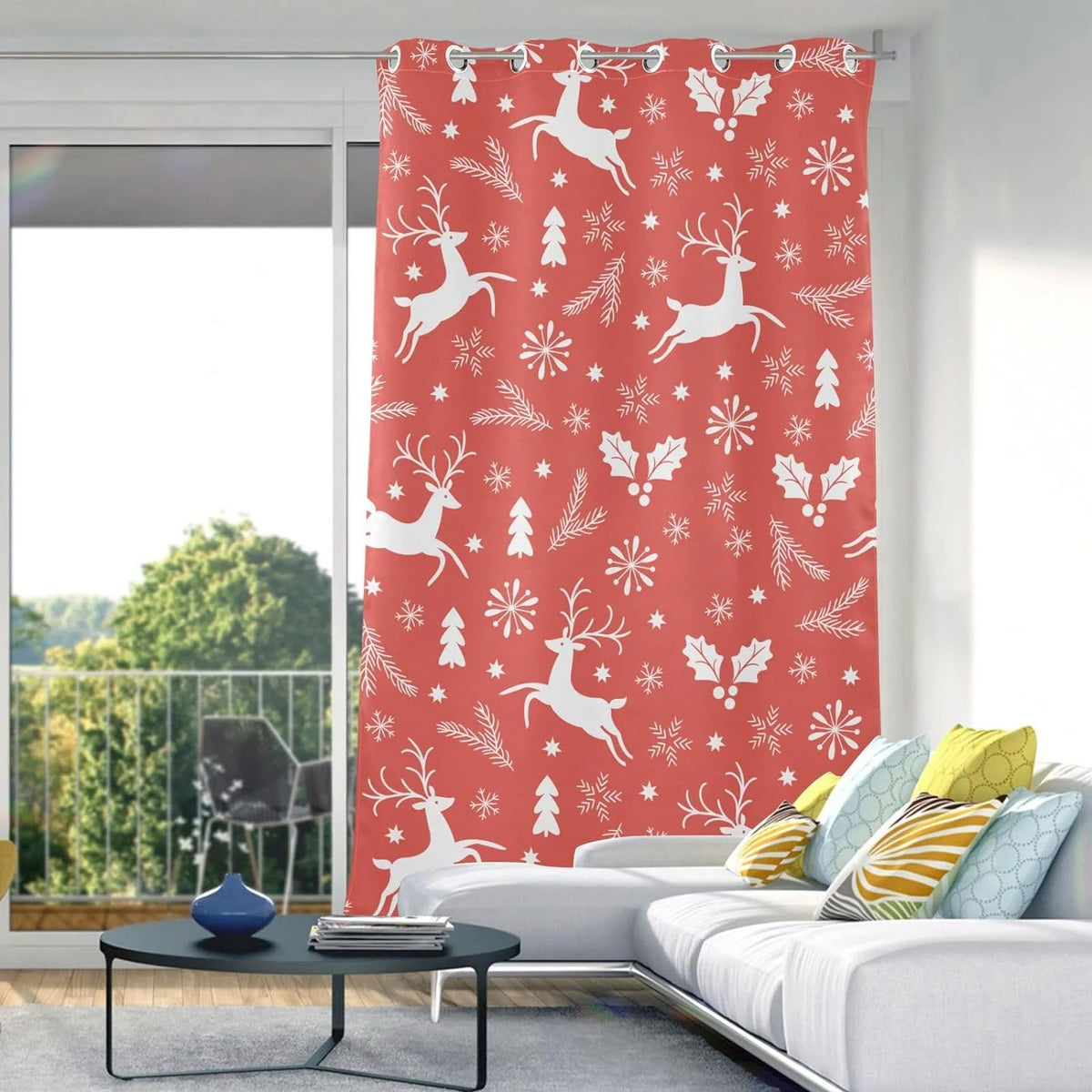 Black 84 Inch Length Christmas Reindeer Pattern Curtains P739108