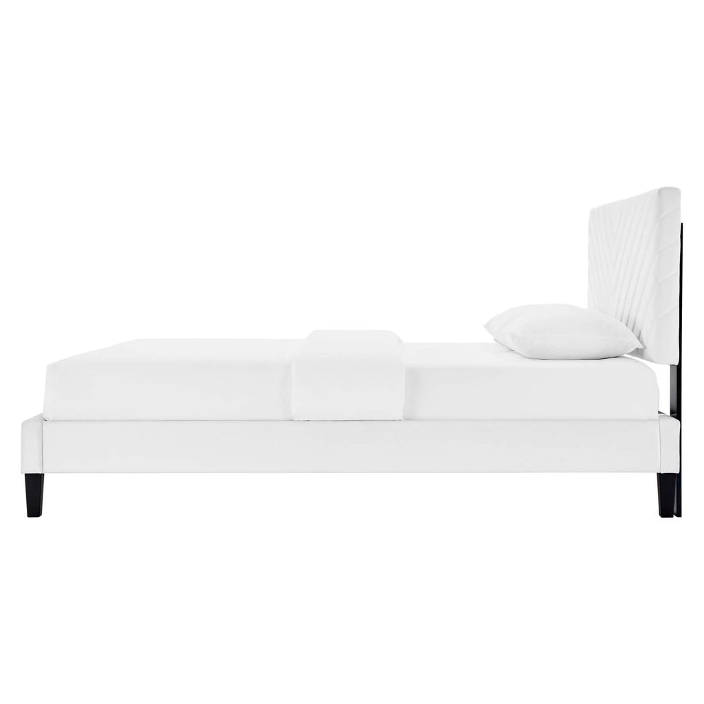 Queen Size White Velvet Platform Bed Frame M3603