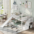 Twin Over Twin White Wood Bunk Bed with Slide and Storage Staircase K62809