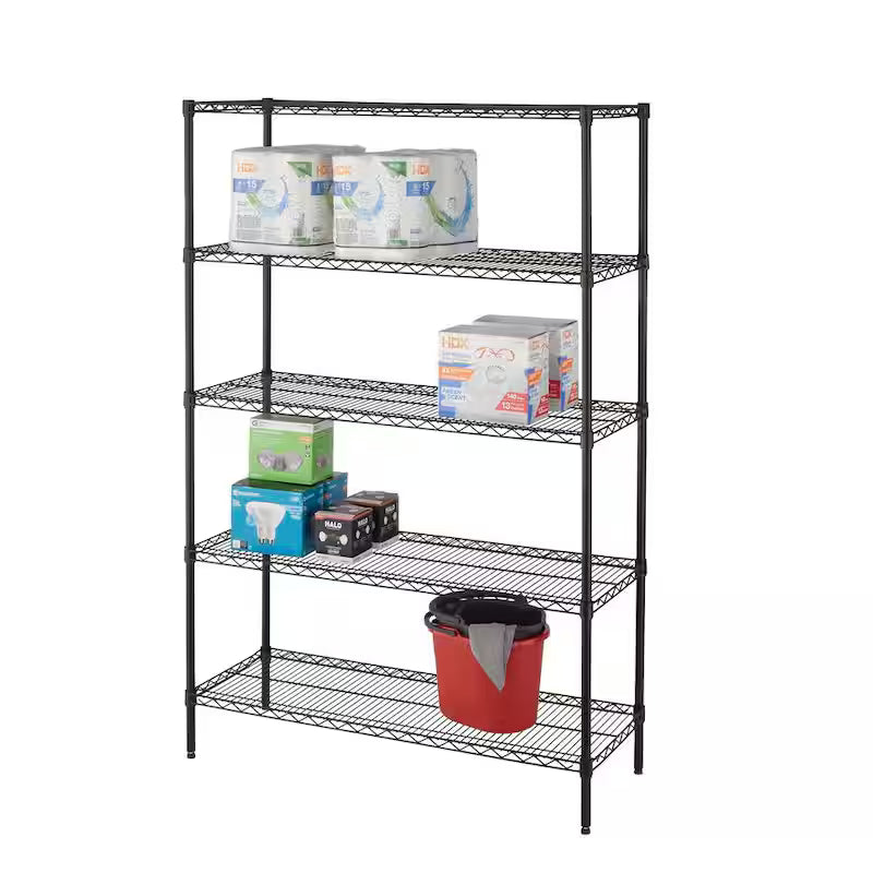 Black 5-Tier Heavy Duty Steel Wire Shelving Unit I89295