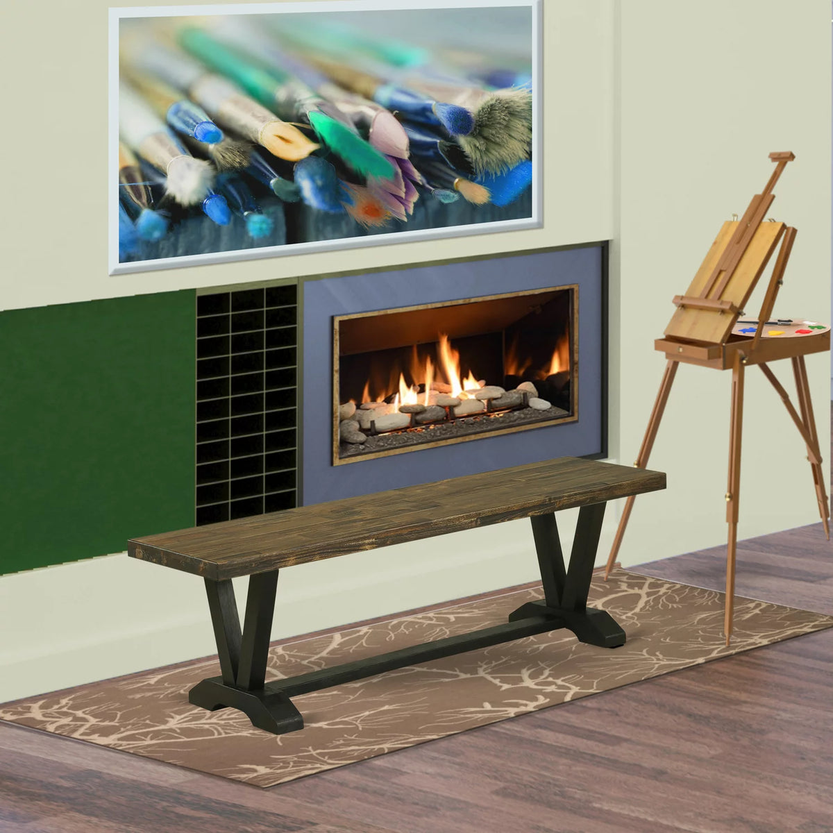Black Brown Wood Dining Bench Z756