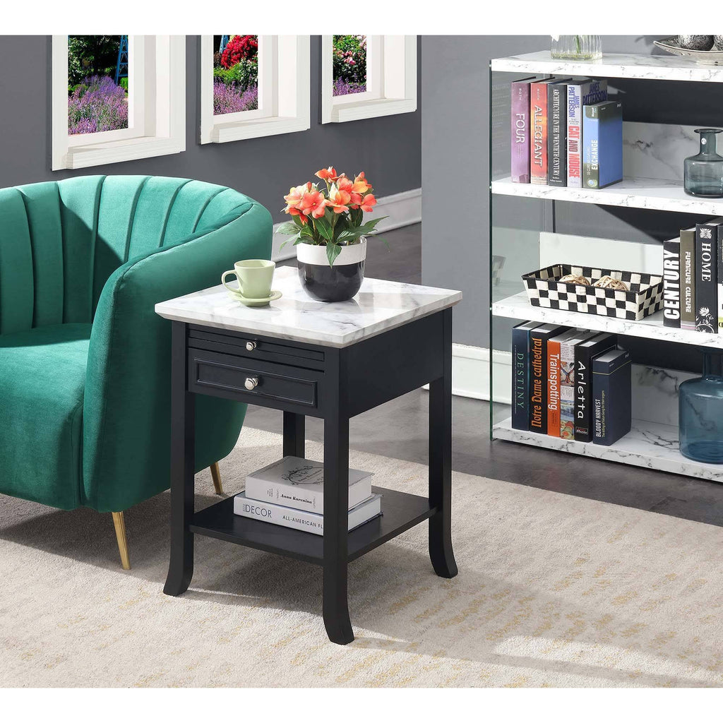 White Faux Marble End Table with Drawer L971