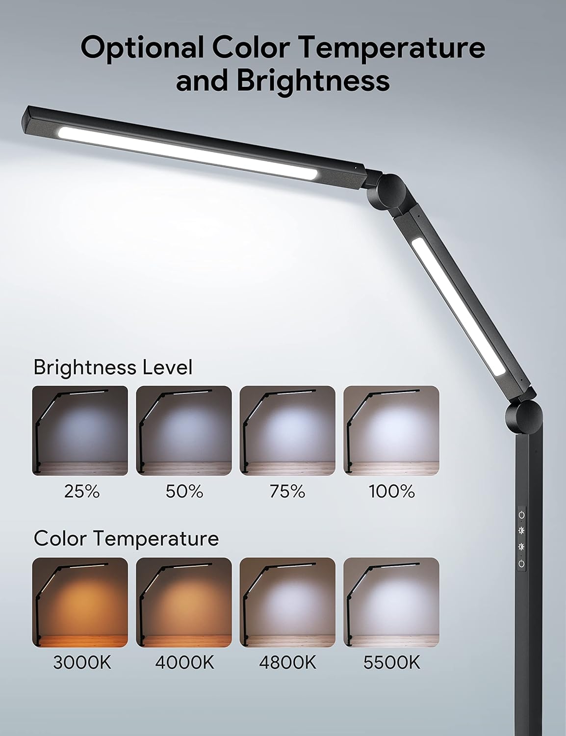 LED Desk Lamp with Clamp, Dimmable 4 Color Modes & 4 Brightness, Eye-Caring Clip-on Lamp J8607