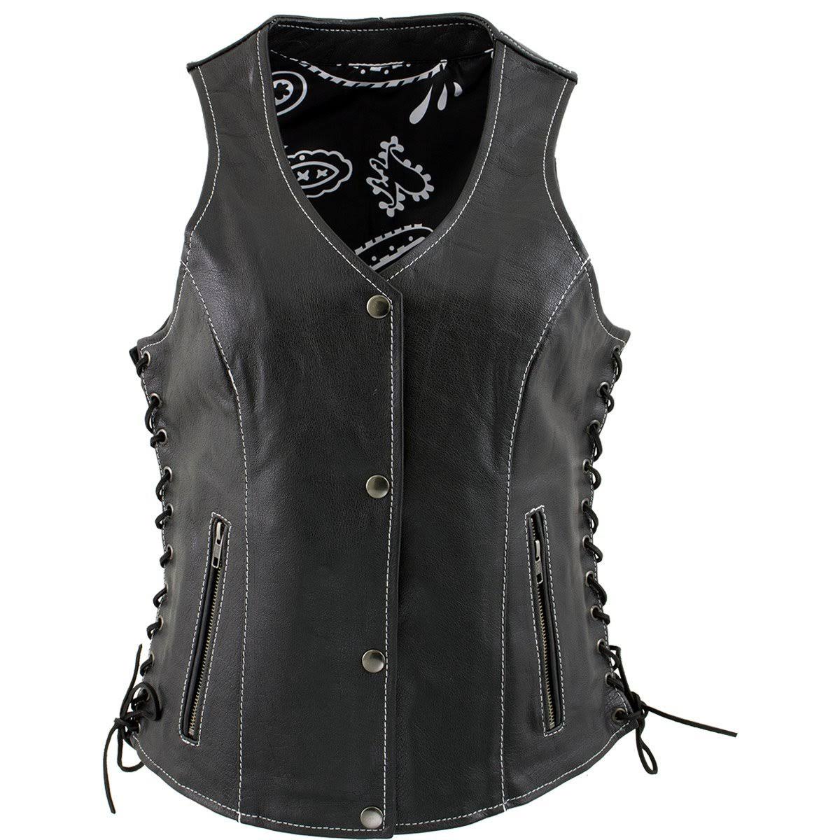 Black Leather Vest with Side Lace Adjustment L253