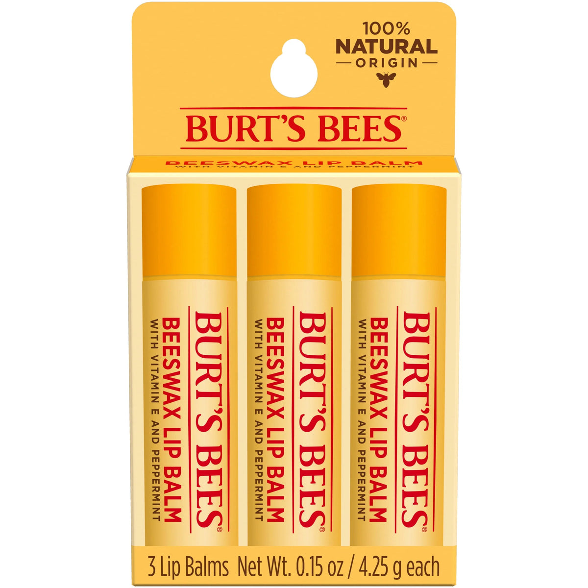 Natural Moisturizing Lip Balm with Beeswax, Vitamin E & Peppermint Oil, 4 Count U41463