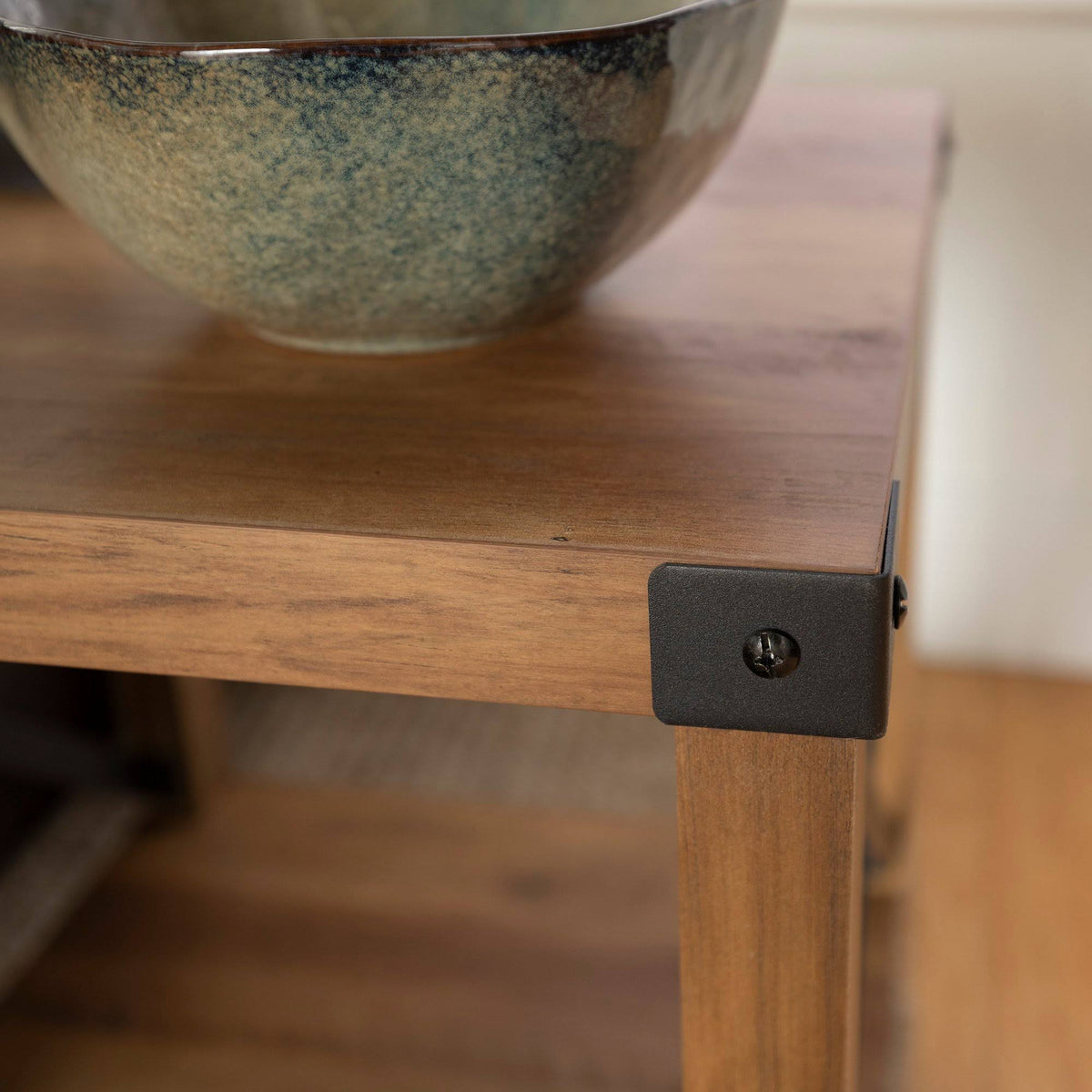 Rustic Oak Metal Side Table H4382