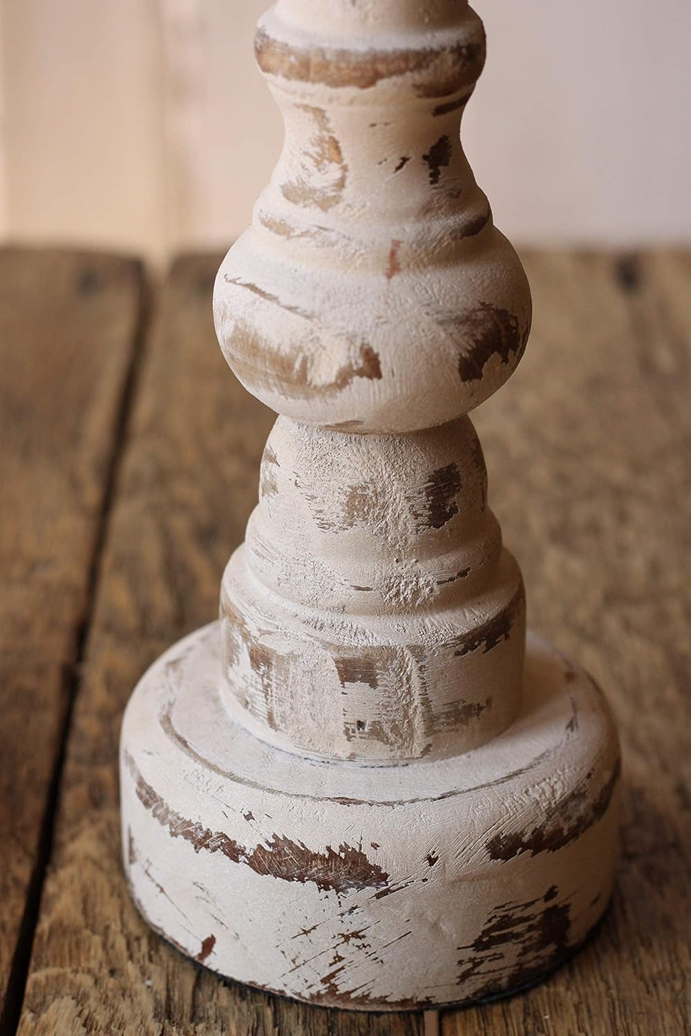 Antique White Wooden Candle Holders Set of 2 C994738