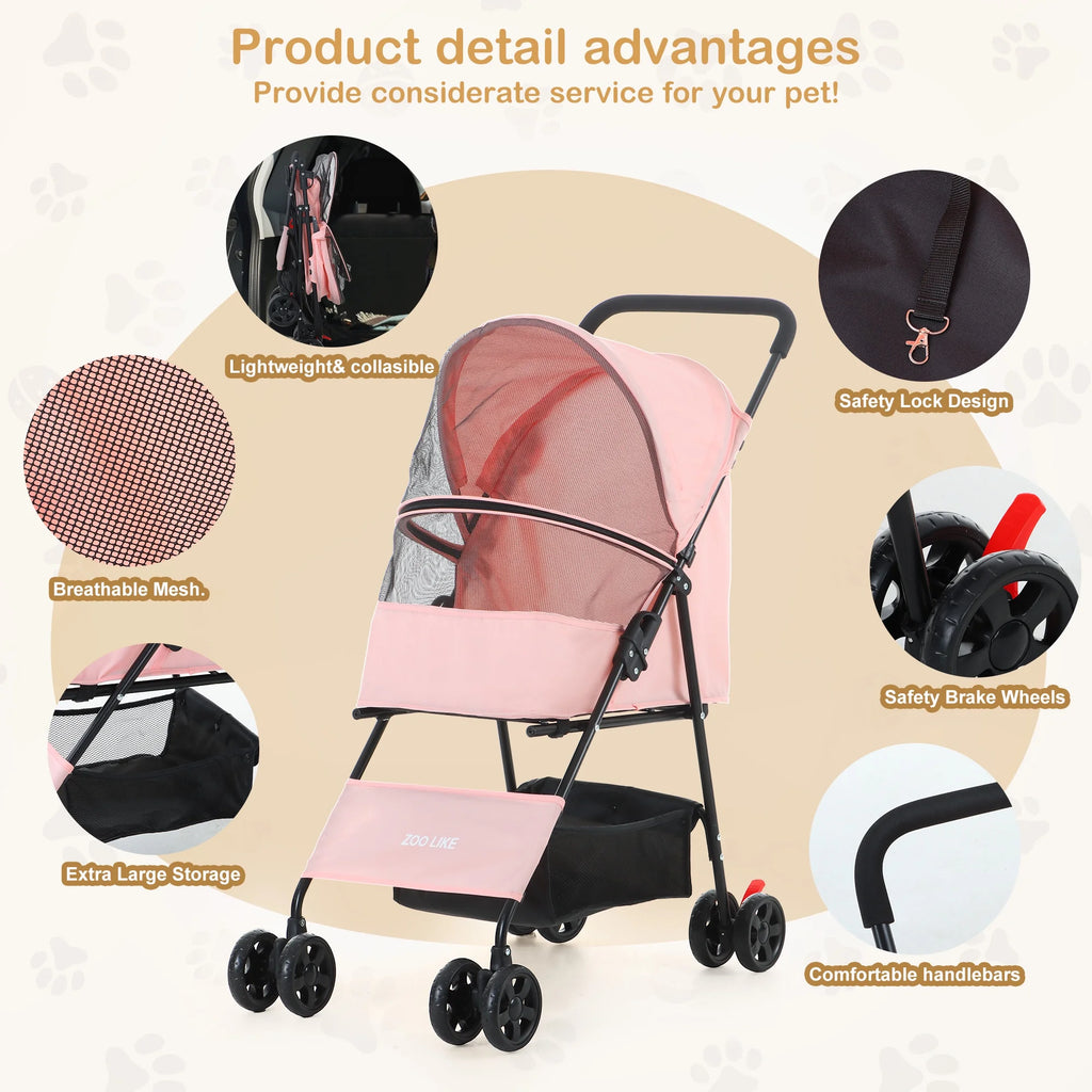 Folding Pet Stroller with Storage Basket, Black G1938