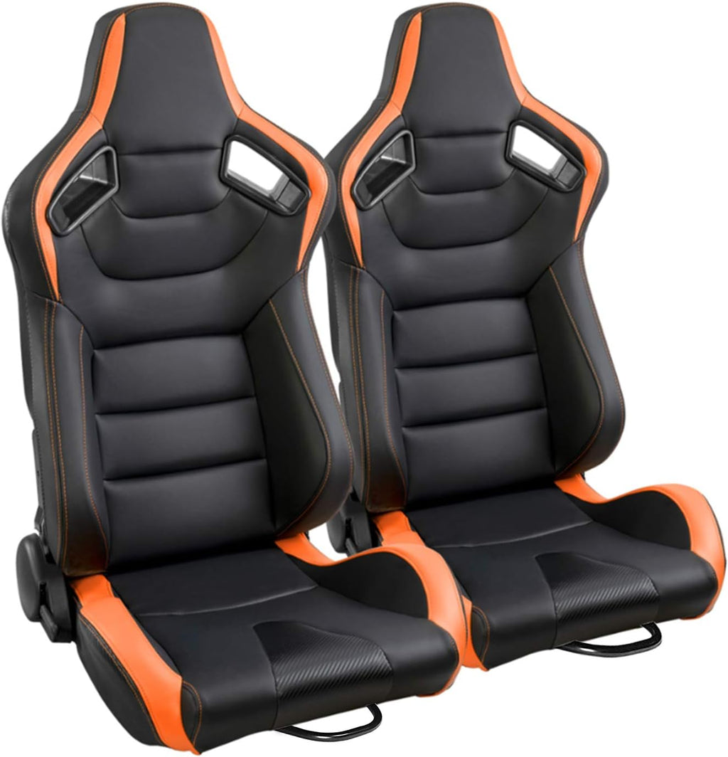 Racing Seats, 1 Pair Bucket Seats with Dual Lock Sliders, PVC Leather O95032