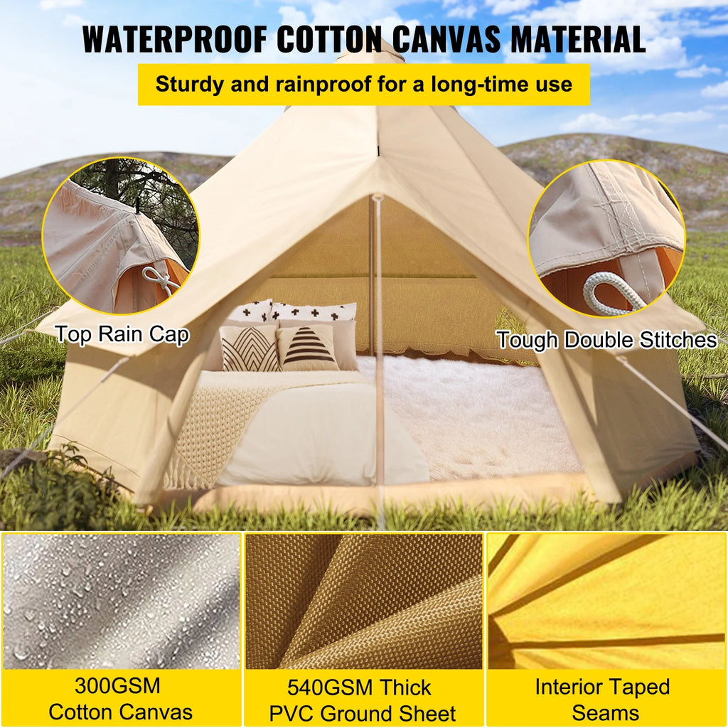 Canvas Bell Tent 16.4ft Cotton Canvas Tent with Wall Stove Jacket Waterproof Bell Tent M9360