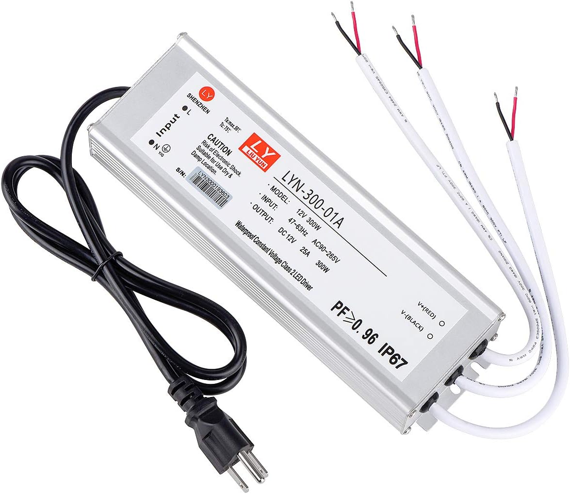 300 Watts Waterproof IP67 Power Transformer Adapter 90-265V AC to 12V DC V372528