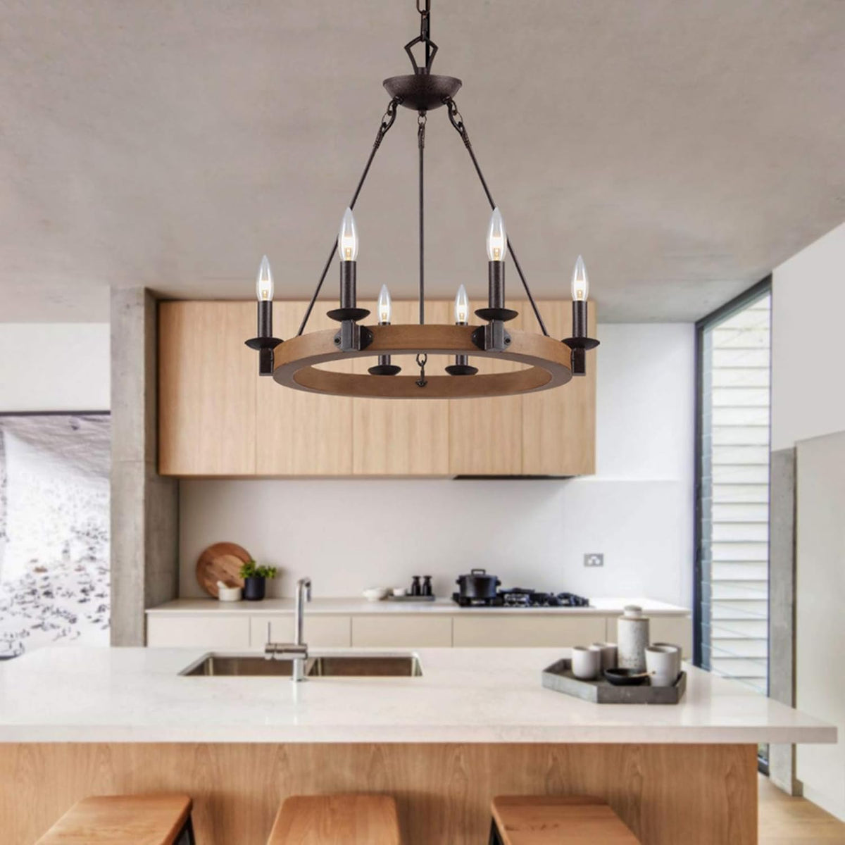 6 Light Wagon Wheel Chandelier C49295